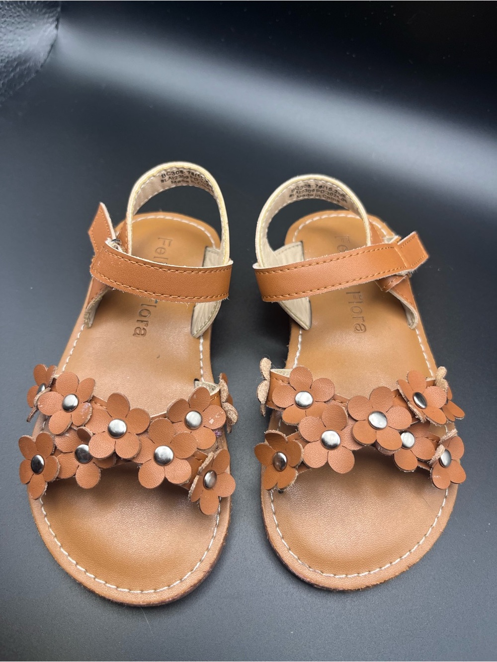 Felix & Flora Girls' Tan Floral Strap Sandals